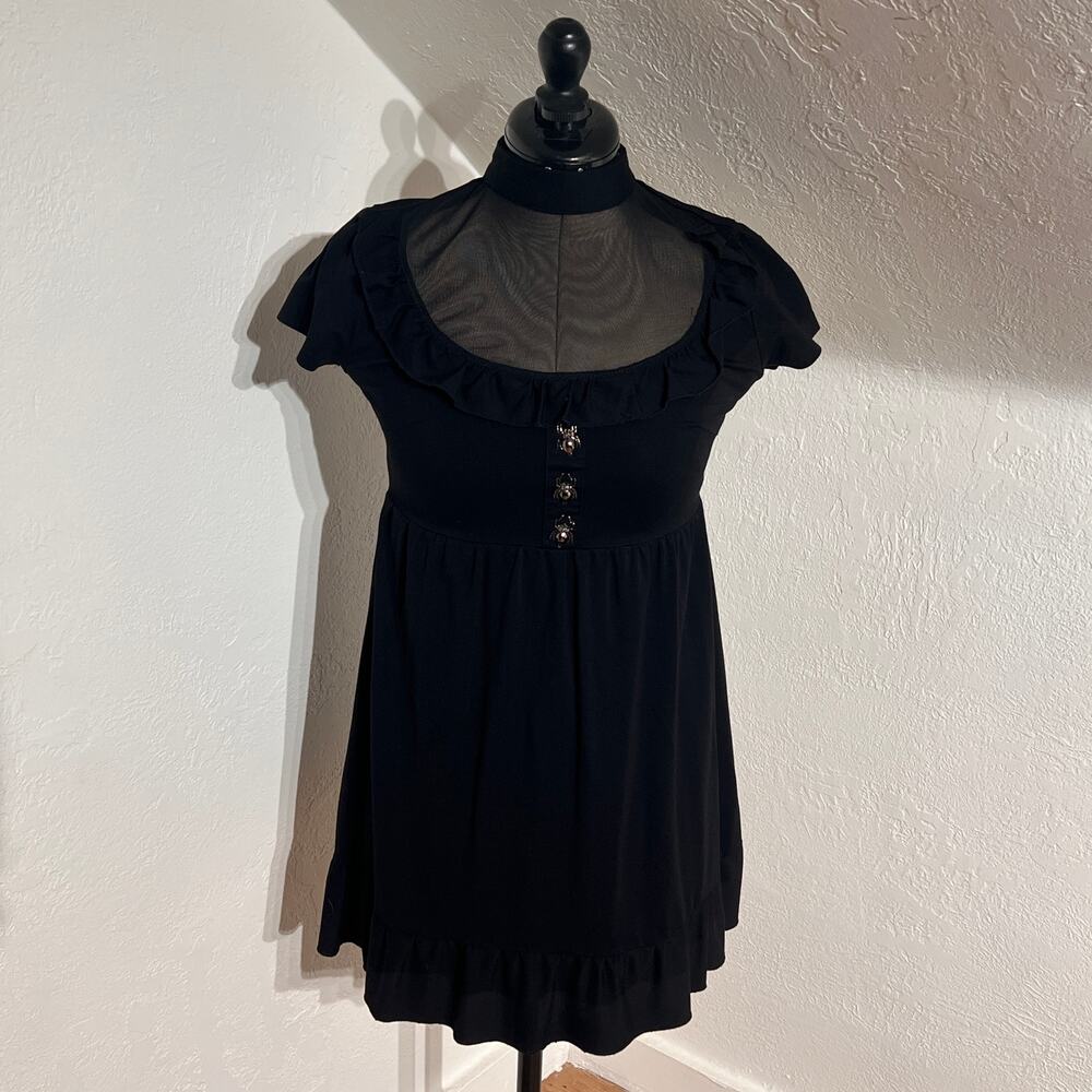 Killstar Goth Black Dress XS Spider Button Mesh Ruffle Witchy